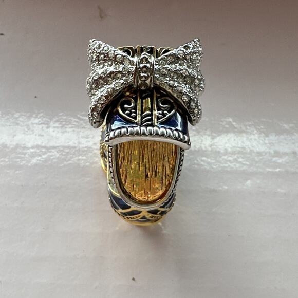 Enameled Set 2 Crystal Bejeweled Cloisonné High Heel Hinged Red Blue Trinket Box - Picture 7 of 14